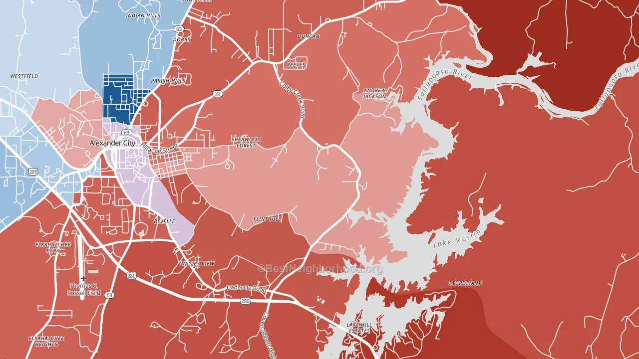 Bevelle, AL block-group political-lean map