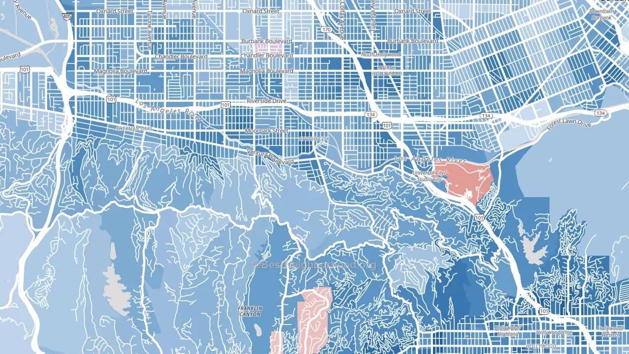 Beverly Glen, Studio City, CA block-group political-lean map