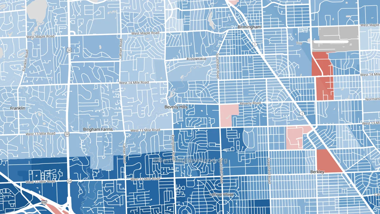 Beverly Hills, MI block-group political-lean map