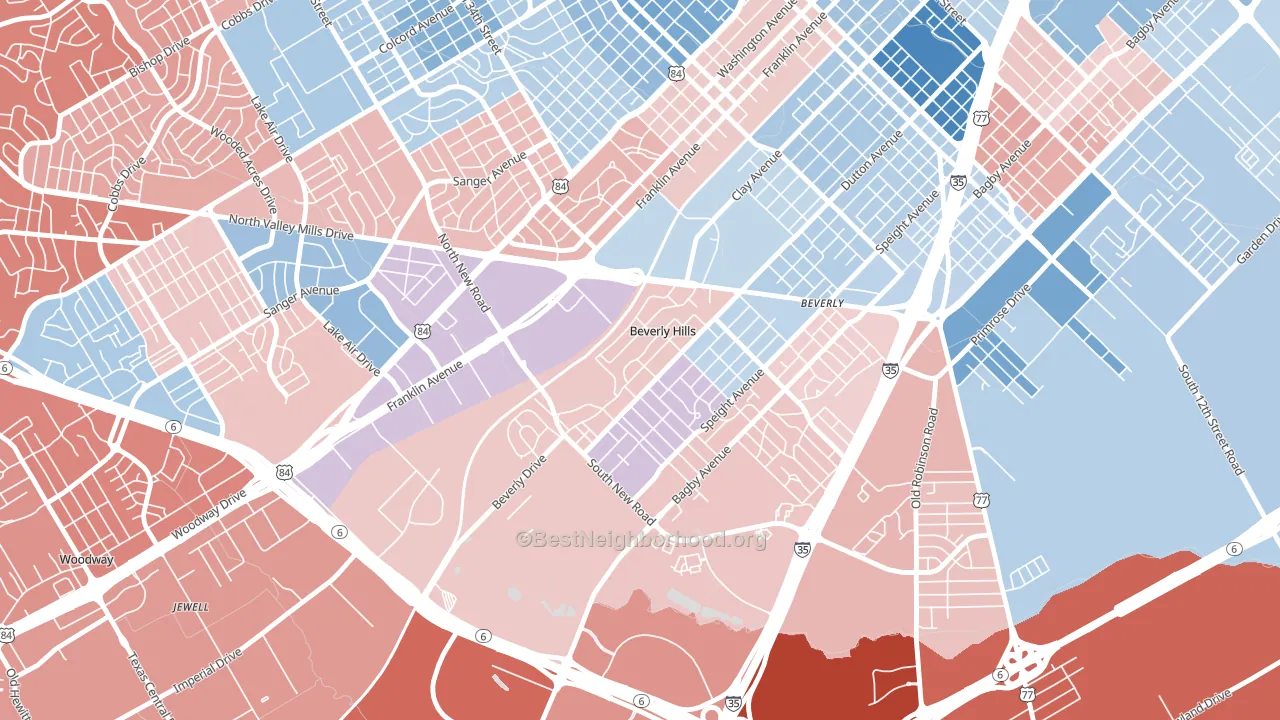 Beverly Hills, TX block-group political-lean map