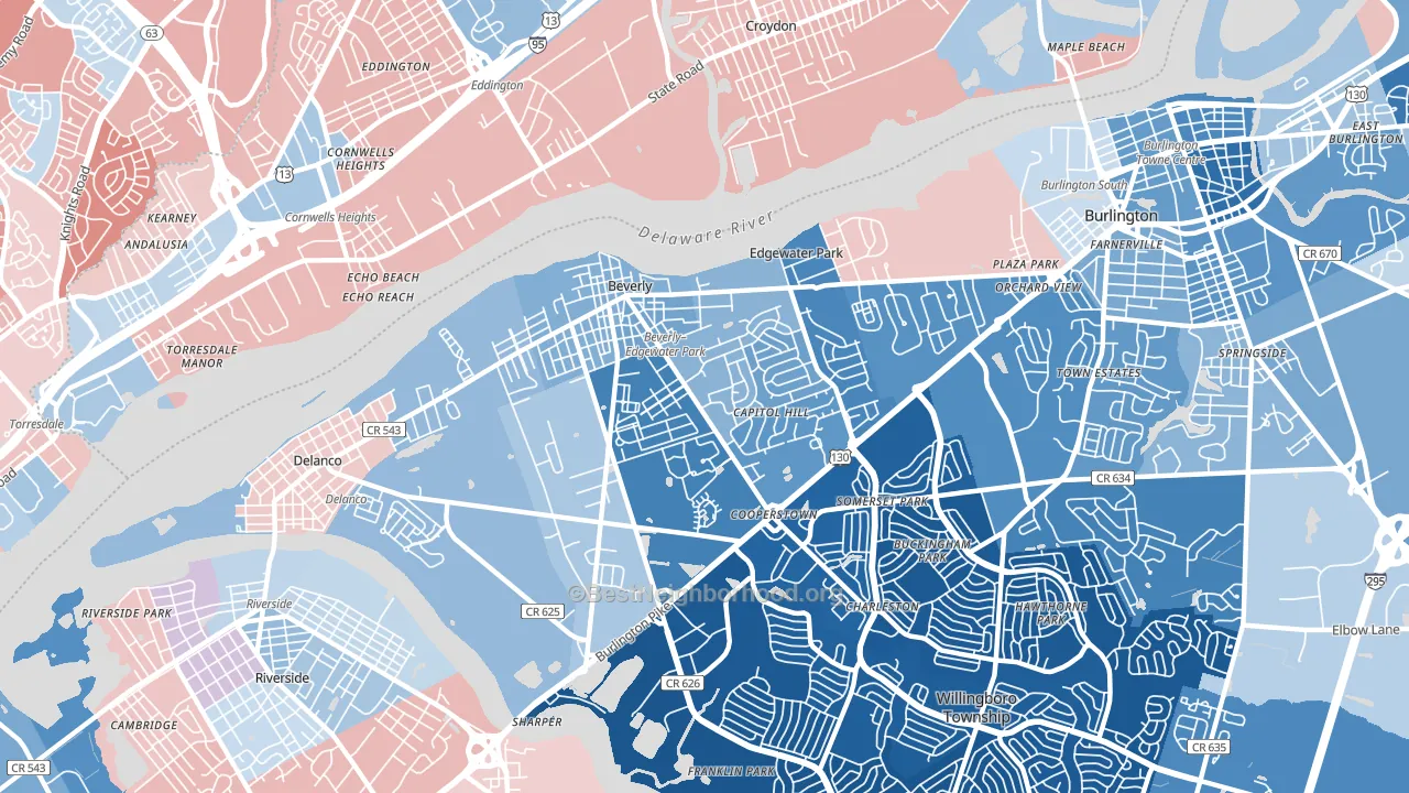 Beverly, NJ block-group political-lean map