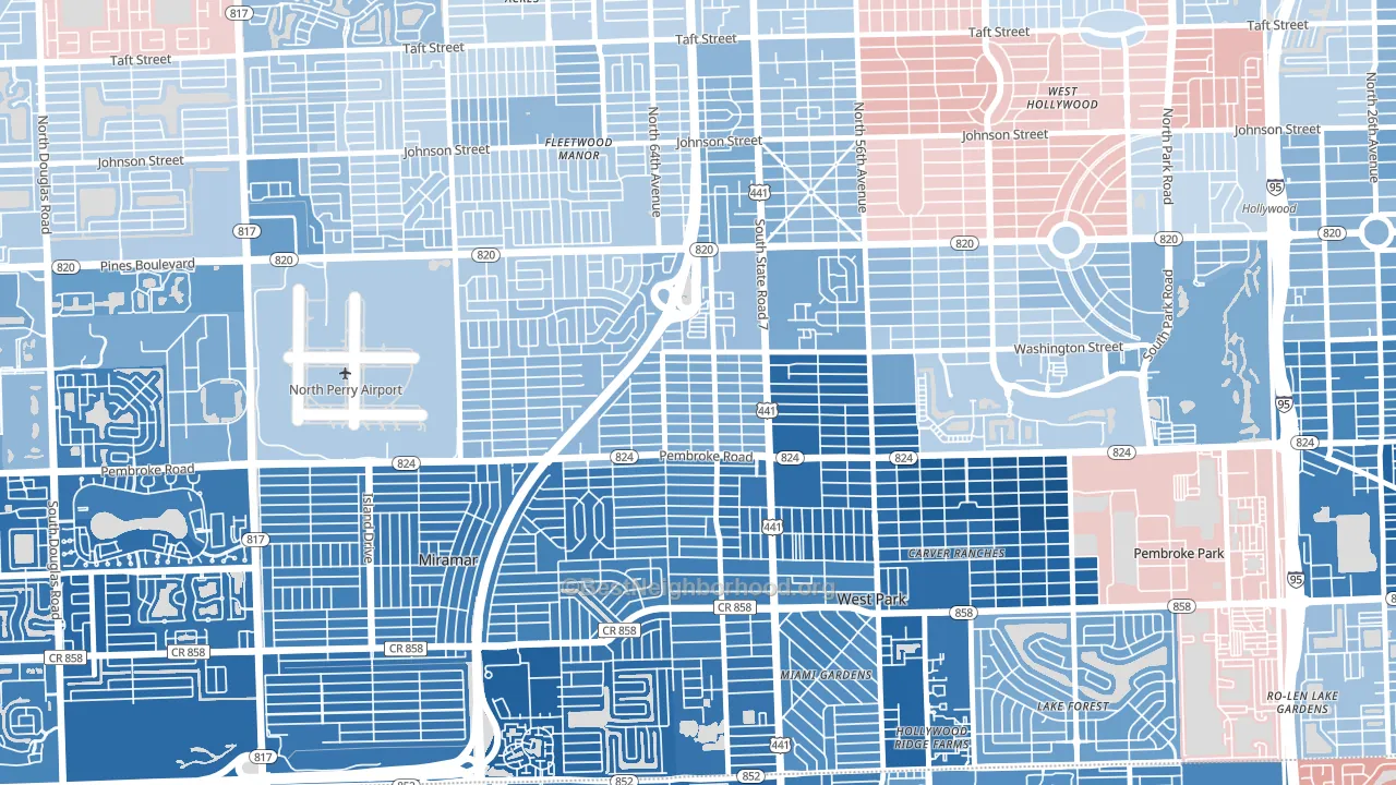 Beverly Park, Hollywood, FL block-group political-lean map