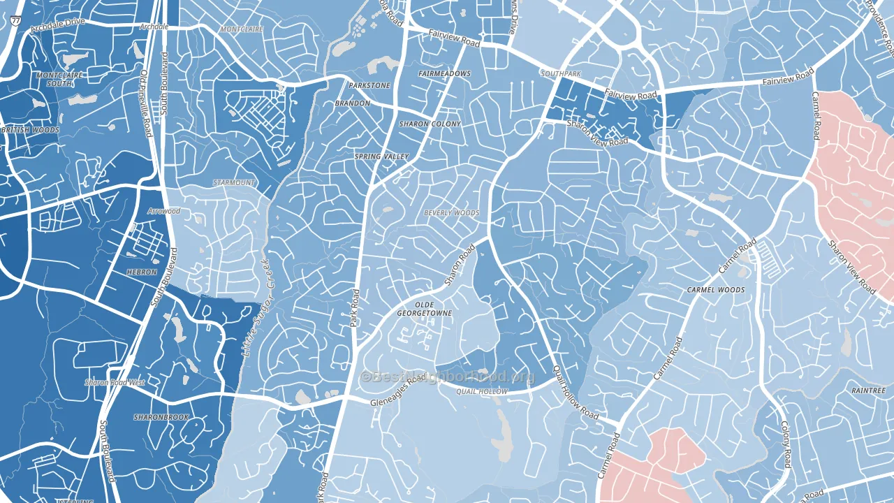 Beverly Woods, Charlotte, NC block-group political-lean map