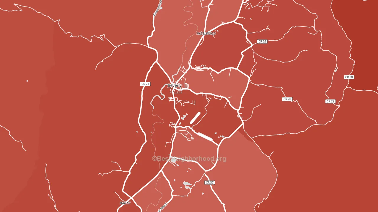 Beverly, WV block-group political-lean map