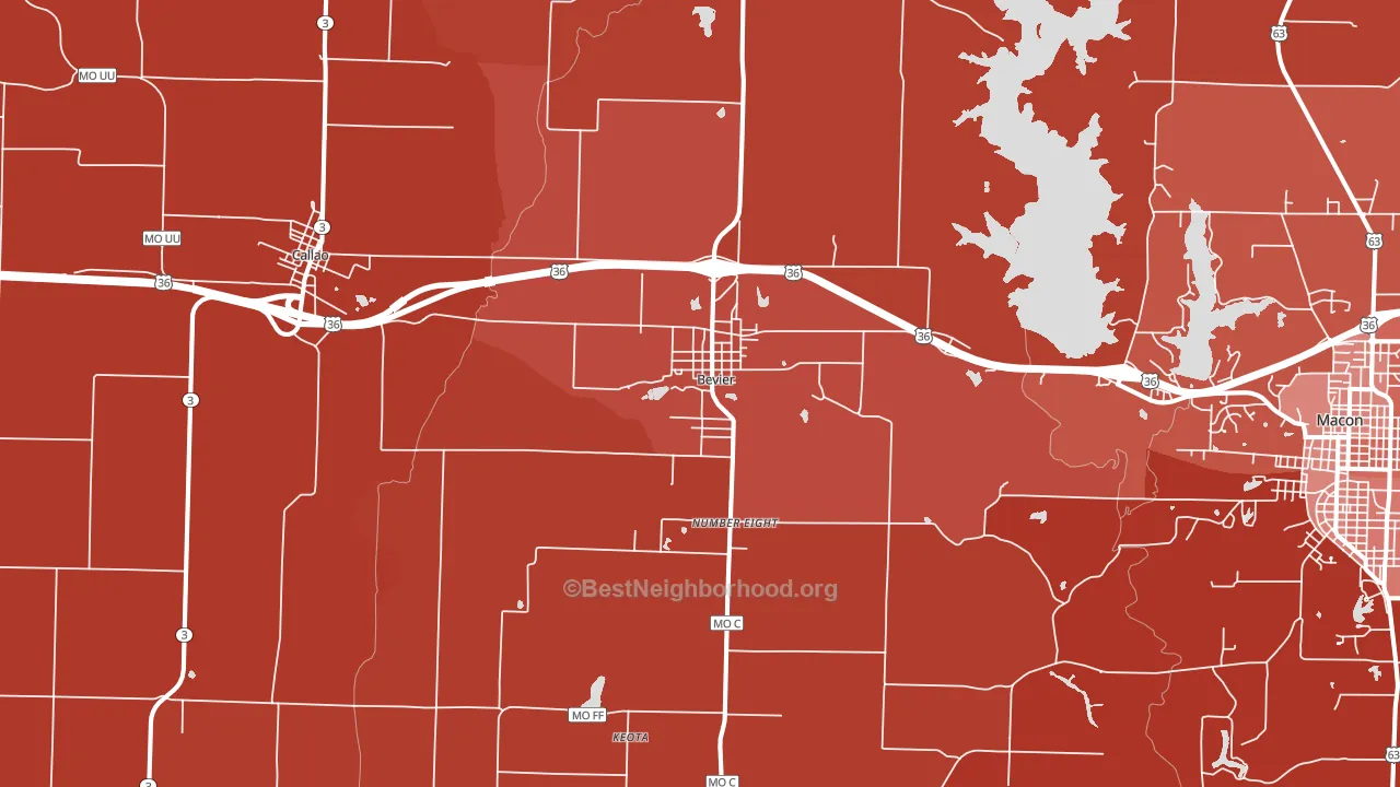 Bevier, MO block-group political-lean map