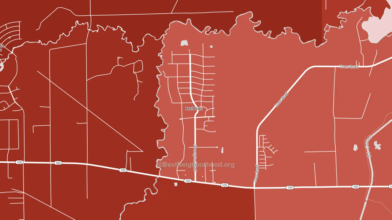 Bevil Oaks, TX block-group political-lean map