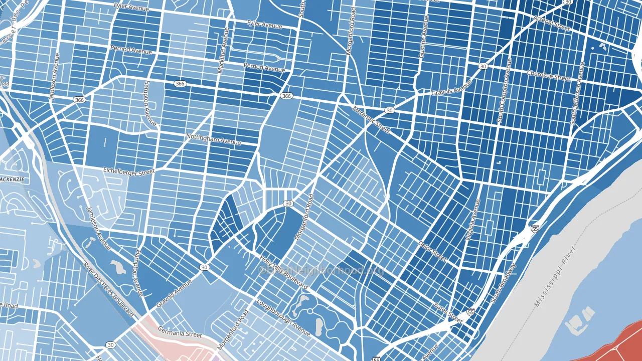Bevo Mill, St. Louis, MO block-group political-lean map