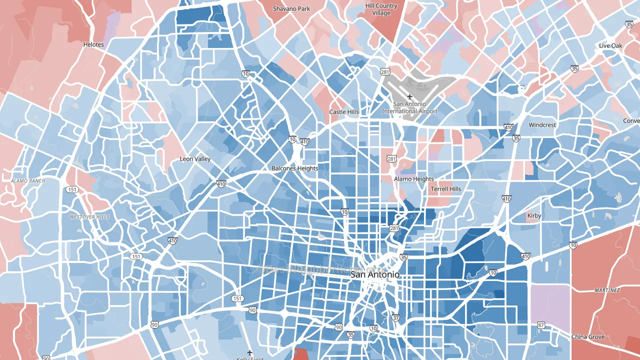 Bexar County, TX block-group political-lean map