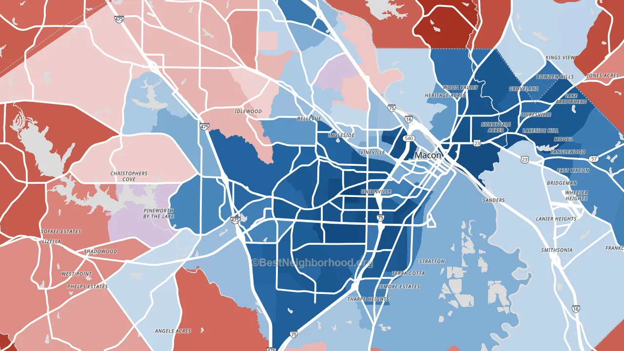 Bibb County, GA block-group political-lean map