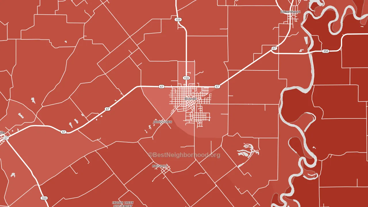 Bicknell, IN block-group political-lean map