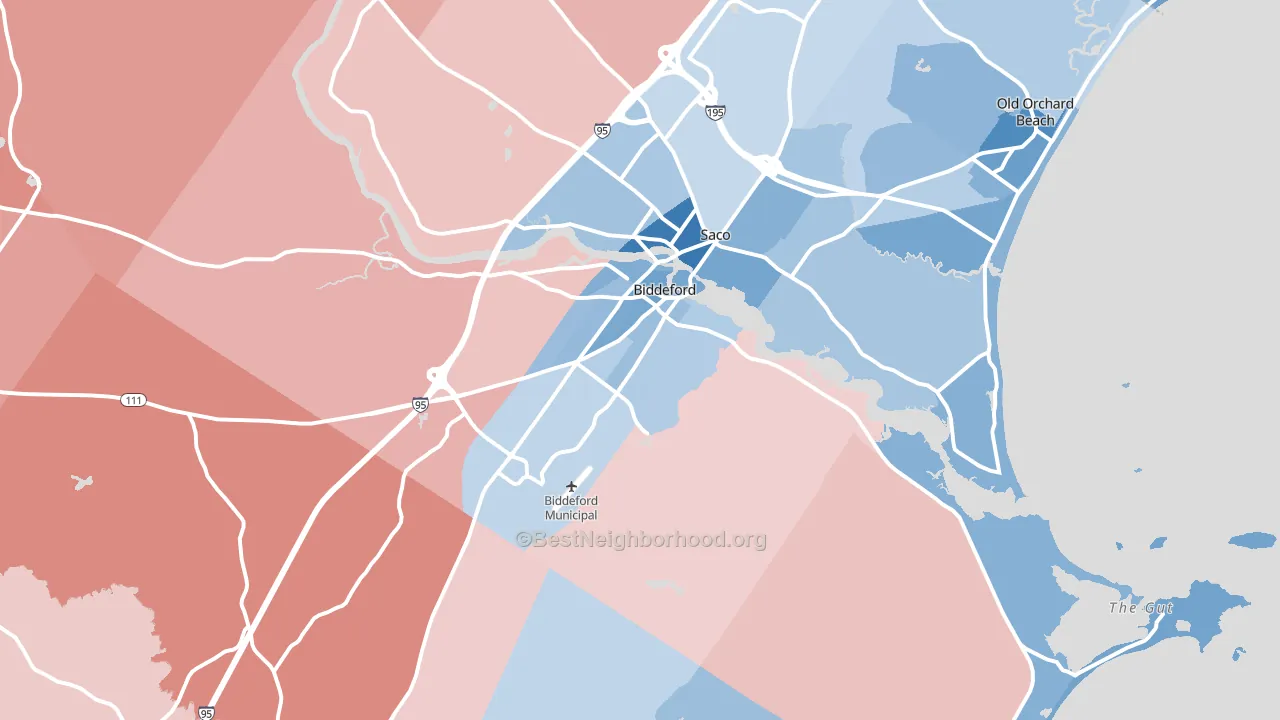 Biddeford, ME block-group political-lean map