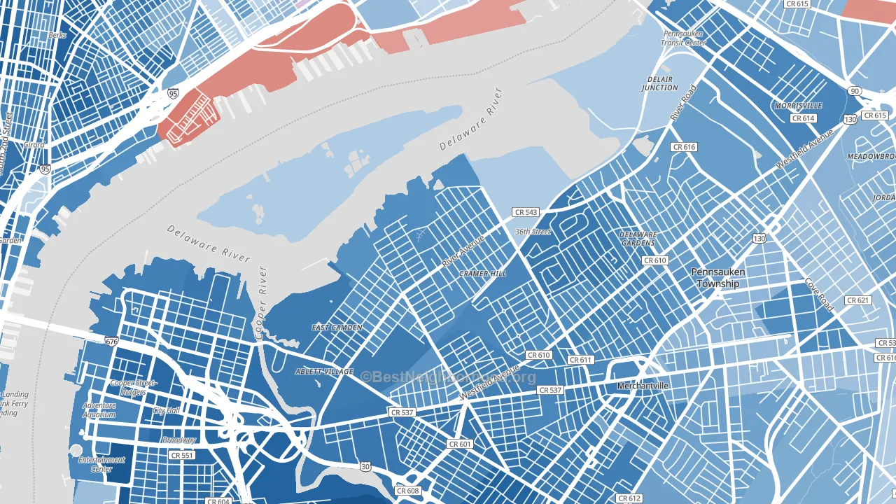 Biedeman, Camden, NJ block-group political-lean map