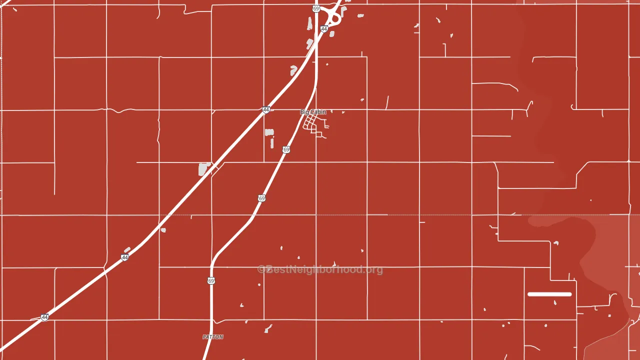Big Cabin, OK block-group political-lean map