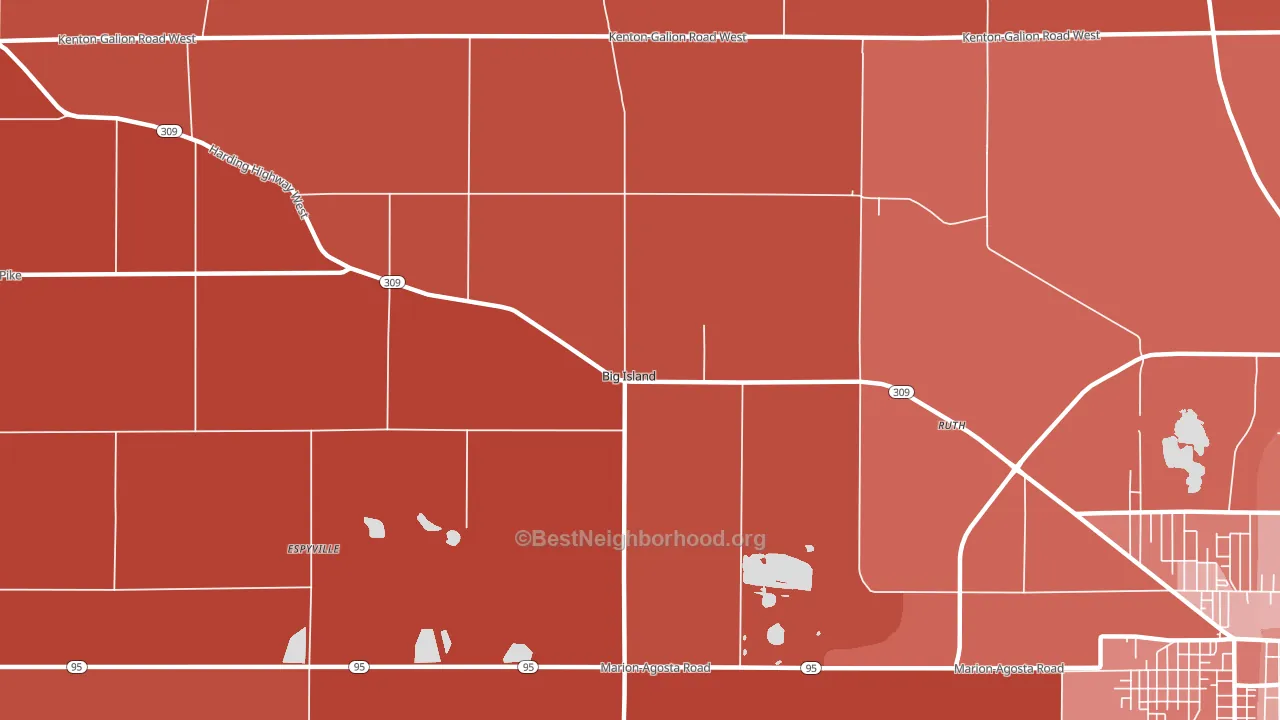 Big Island, OH block-group political-lean map
