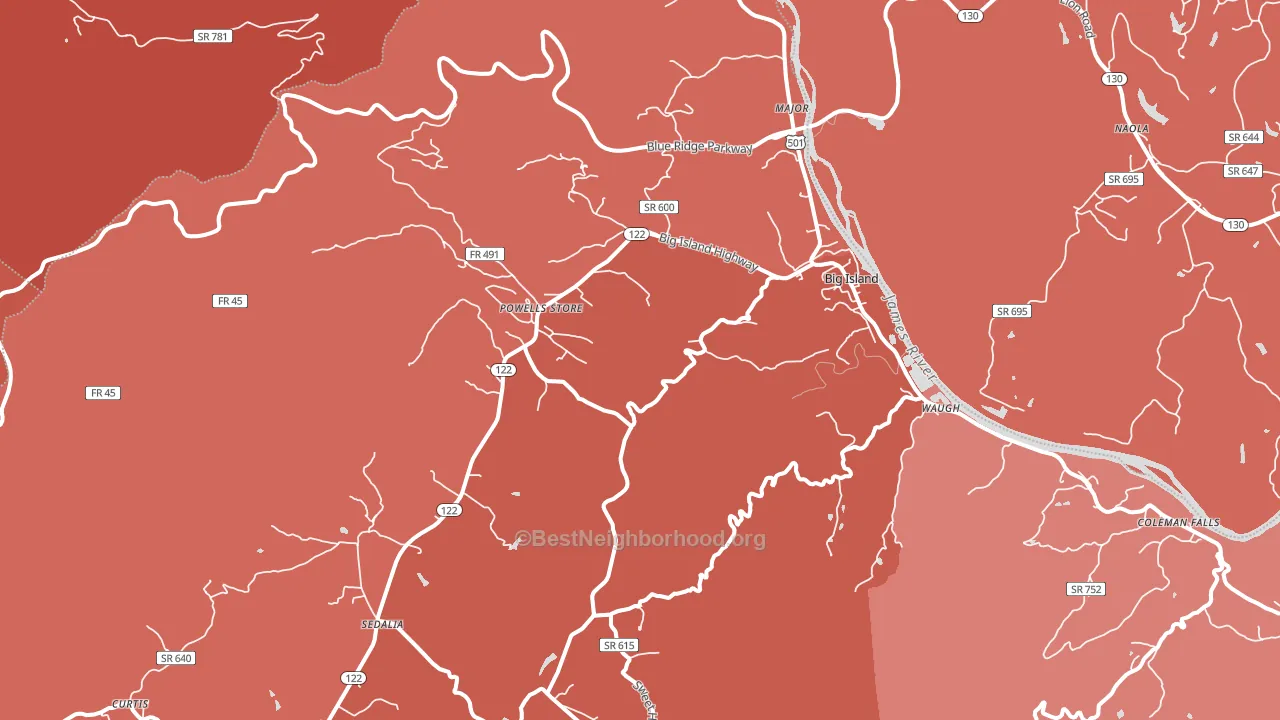 Big Island, VA block-group political-lean map