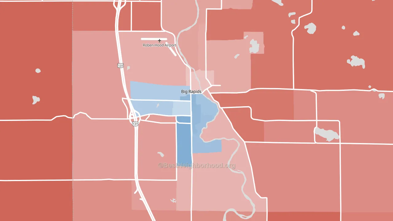 Big Rapids, MI block-group political-lean map