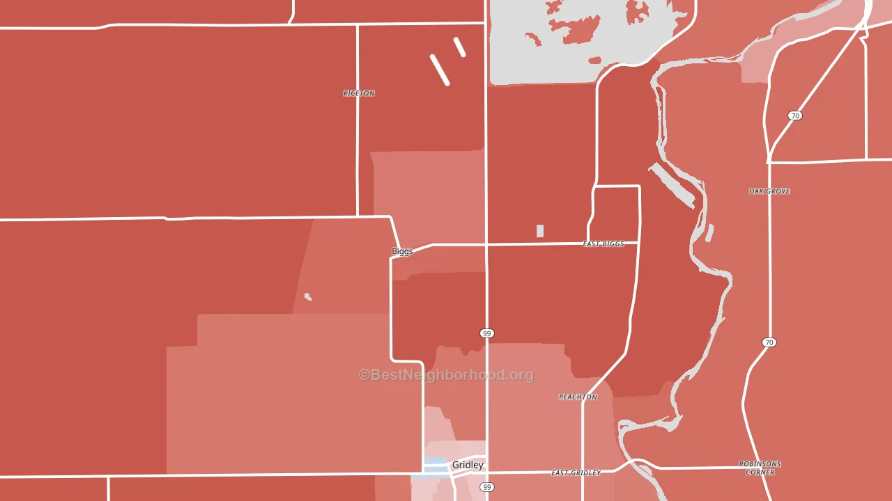 Biggs, CA block-group political-lean map