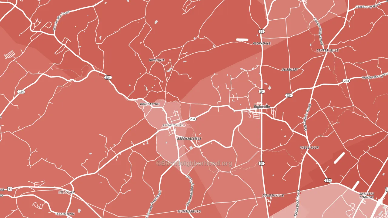 Biglerville, PA block-group political-lean map