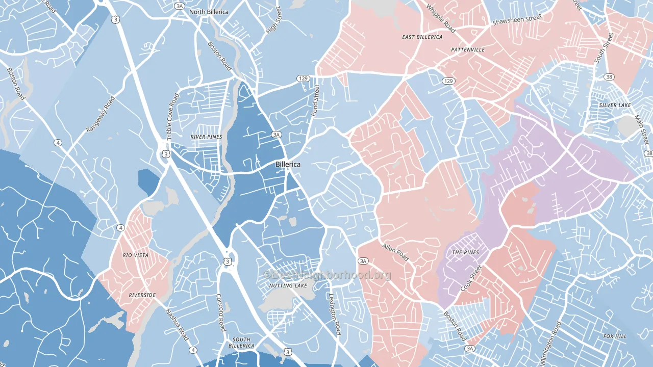 Billerica, MA block-group political-lean map