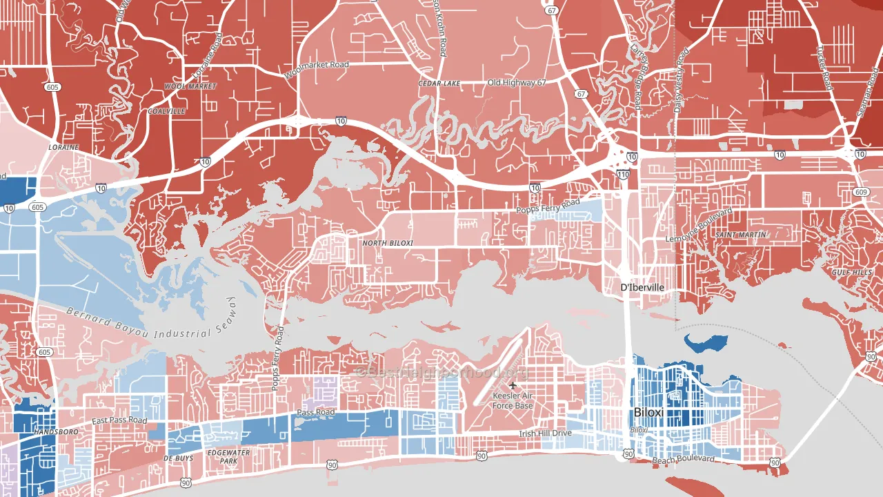 Biloxi, MS block-group political-lean map