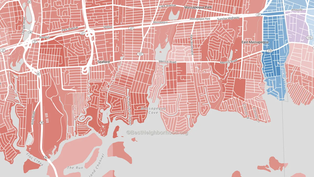 Biltmore Shores, Massapequa, NY block-group political-lean map