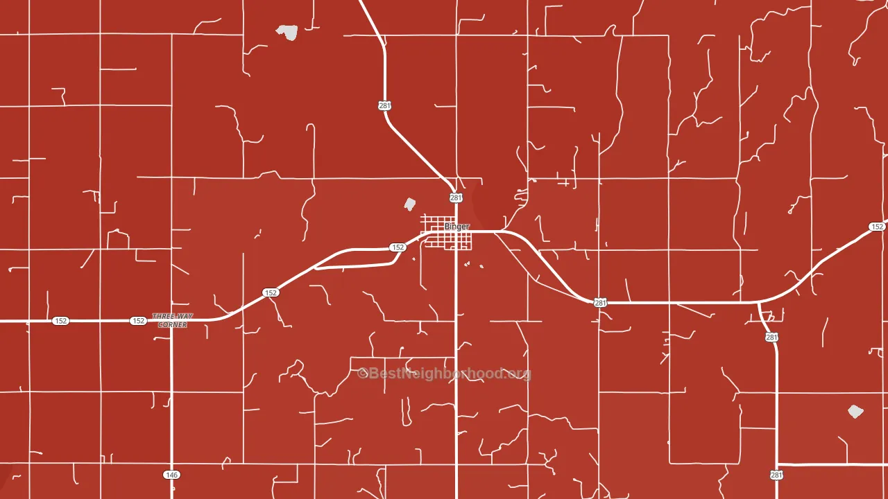 Binger, OK block-group political-lean map