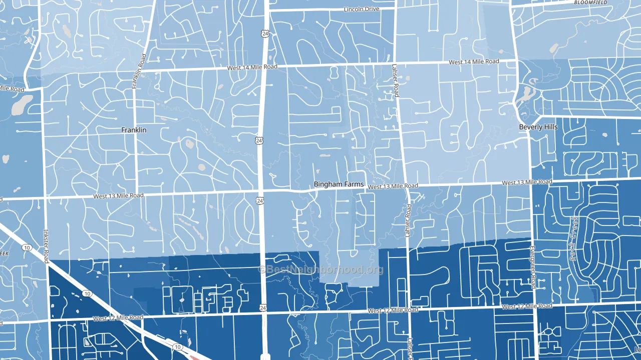 Bingham Farms, MI block-group political-lean map
