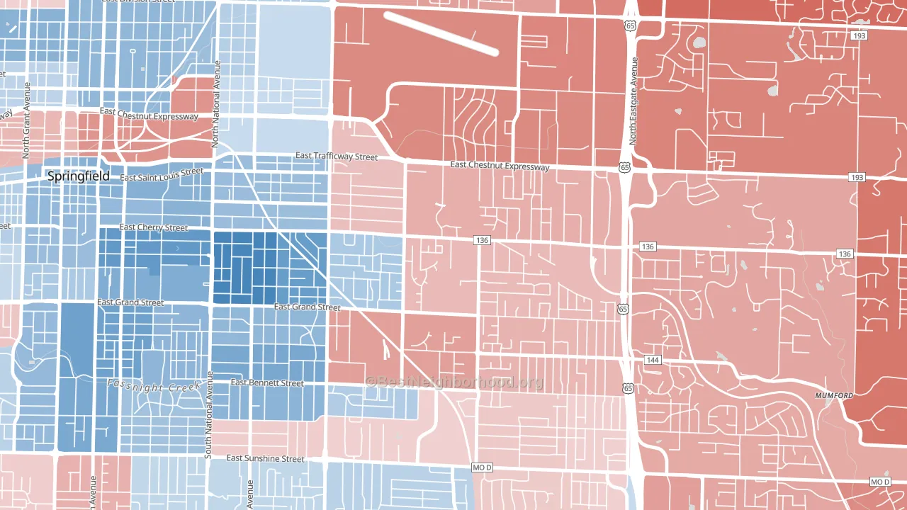 Bingham, Springfield, MO block-group political-lean map