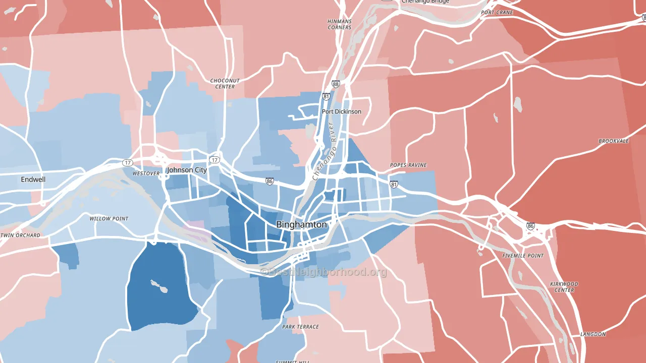 Binghamton, NY block-group political-lean map