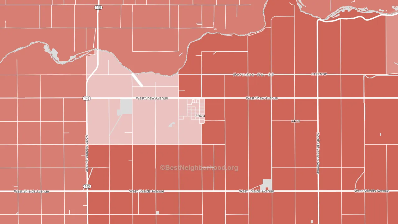 Biola, CA block-group political-lean map