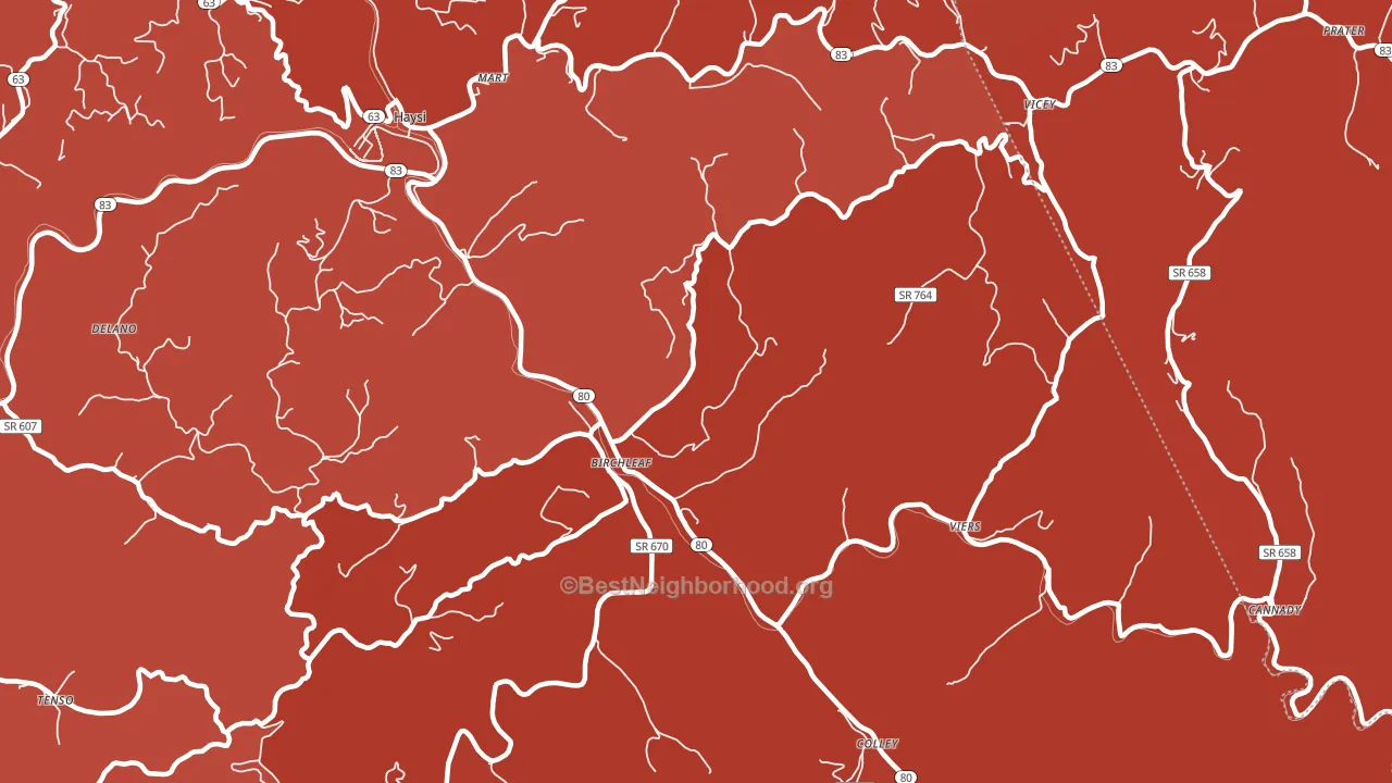 Birchleaf, VA block-group political-lean map