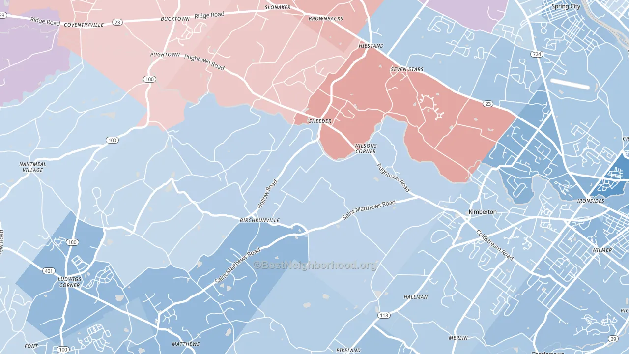 Birchrunville, PA block-group political-lean map