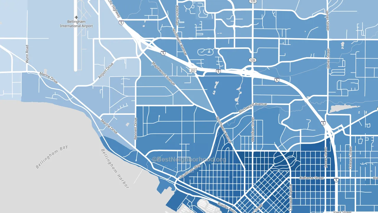 Birchwood, Bellingham, WA block-group political-lean map