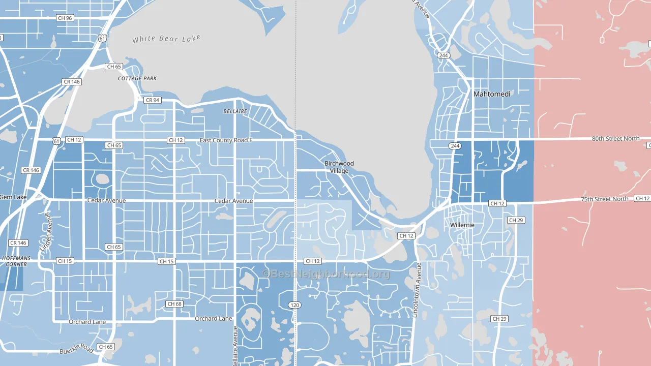 Birchwood Village, MN block-group political-lean map