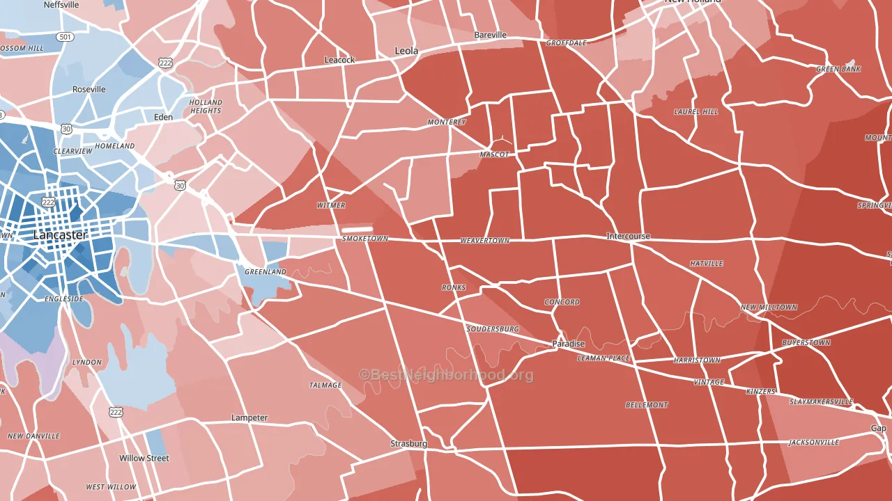 Bird-in-Hand, PA block-group political-lean map
