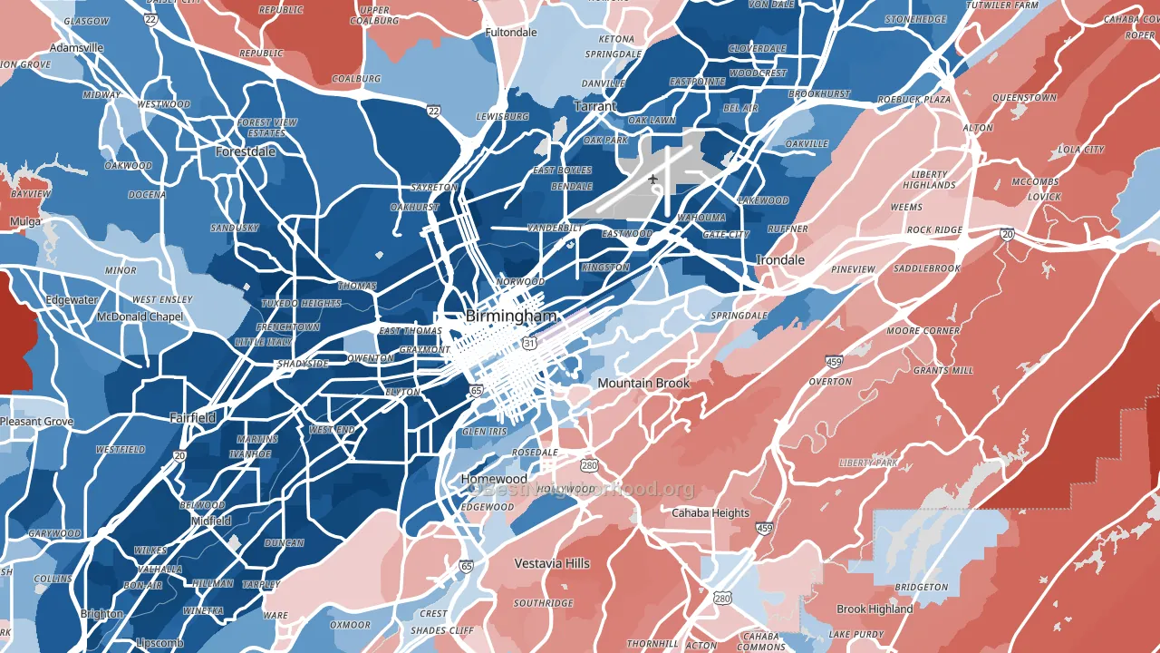 Birmingham, AL block-group political-lean map