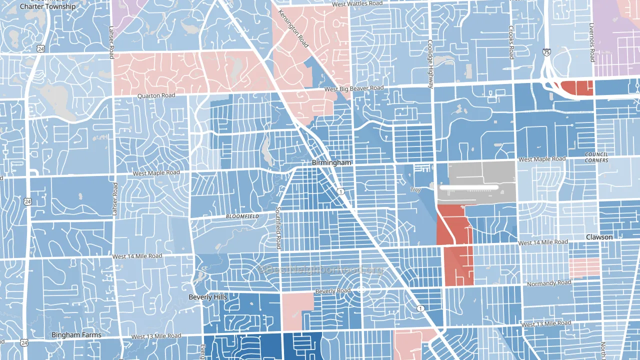 Birmingham, MI block-group political-lean map