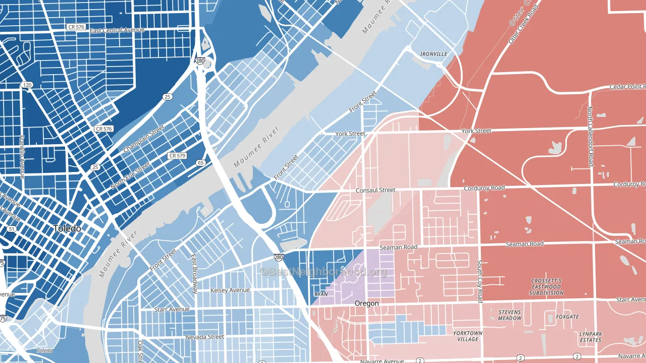 Birmingham, Toledo, OH block-group political-lean map