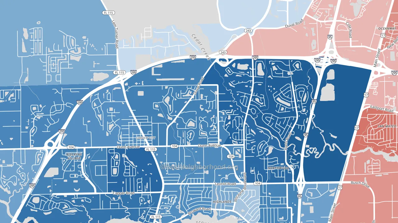Biscayne, Jacksonville, FL block-group political-lean map
