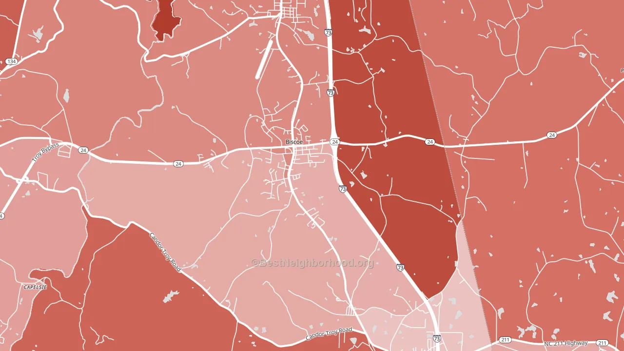 Biscoe, NC block-group political-lean map