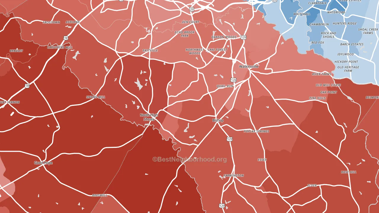 Bishop, GA block-group political-lean map