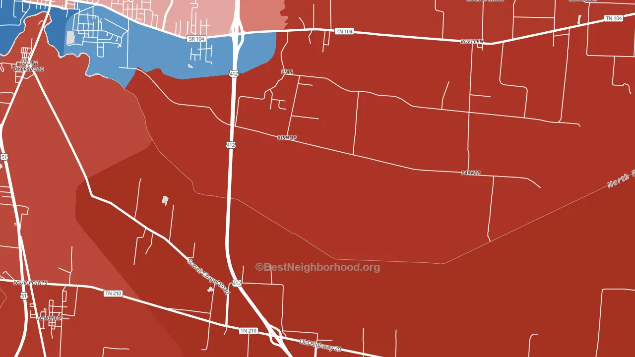 Bishop, TN block-group political-lean map