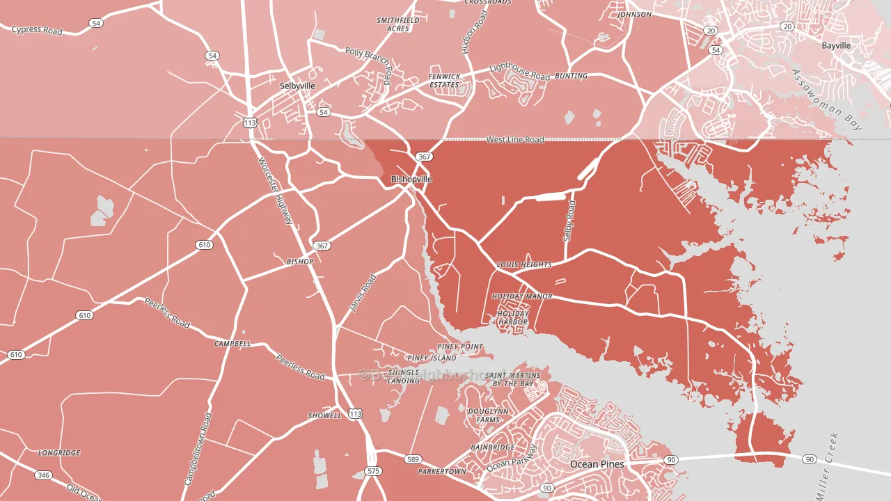 Bishopville, MD block-group political-lean map