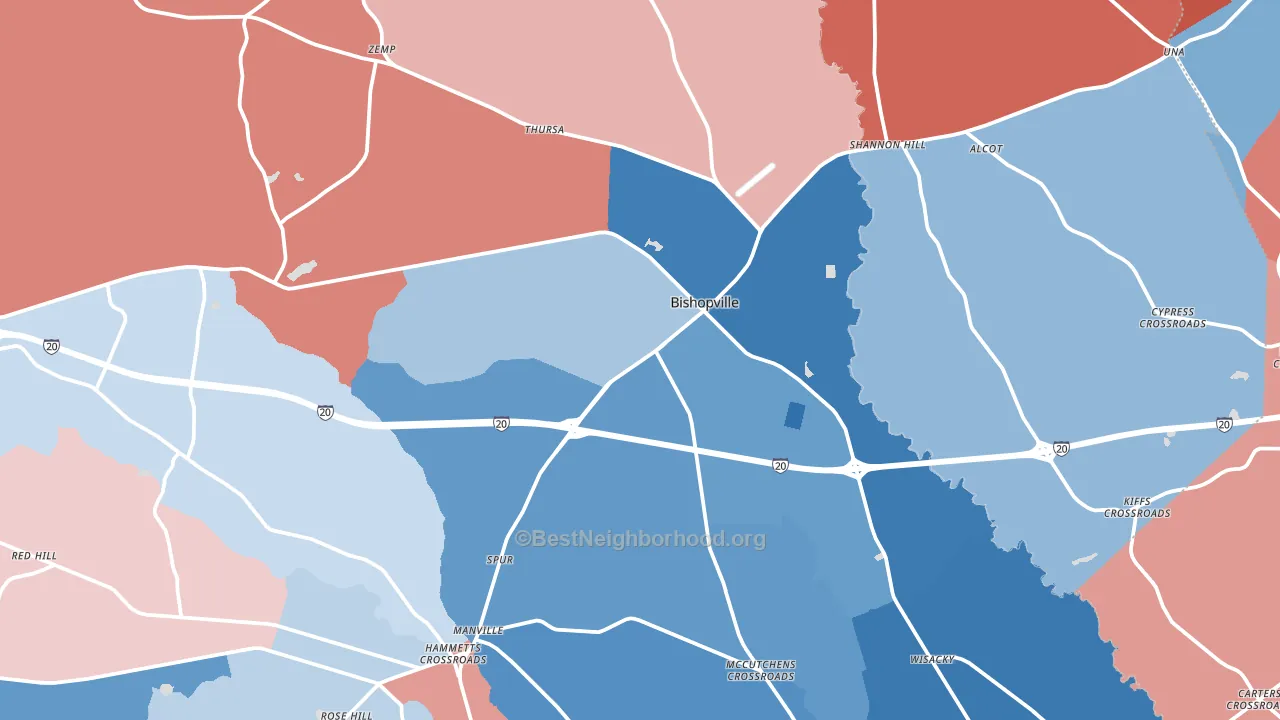 Bishopville, SC block-group political-lean map
