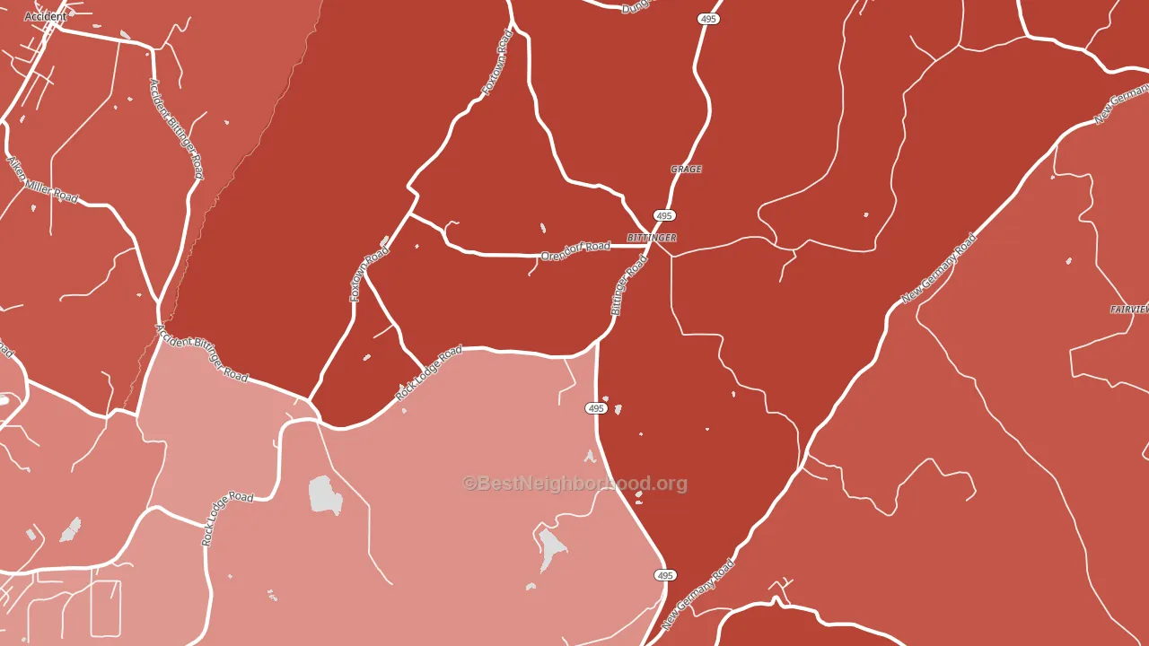 Bittinger, MD block-group political-lean map