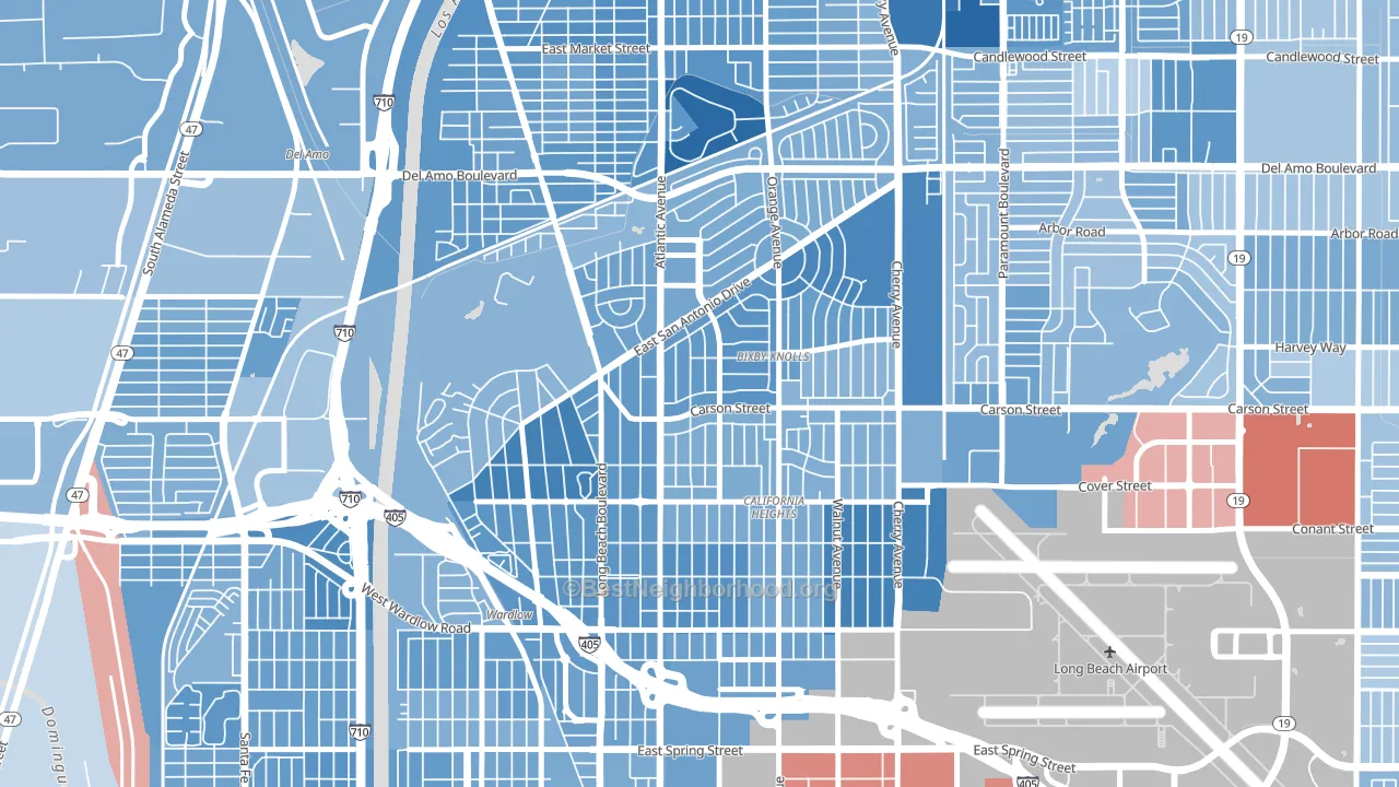 Bixby Knolls, Long Beach, CA block-group political-lean map