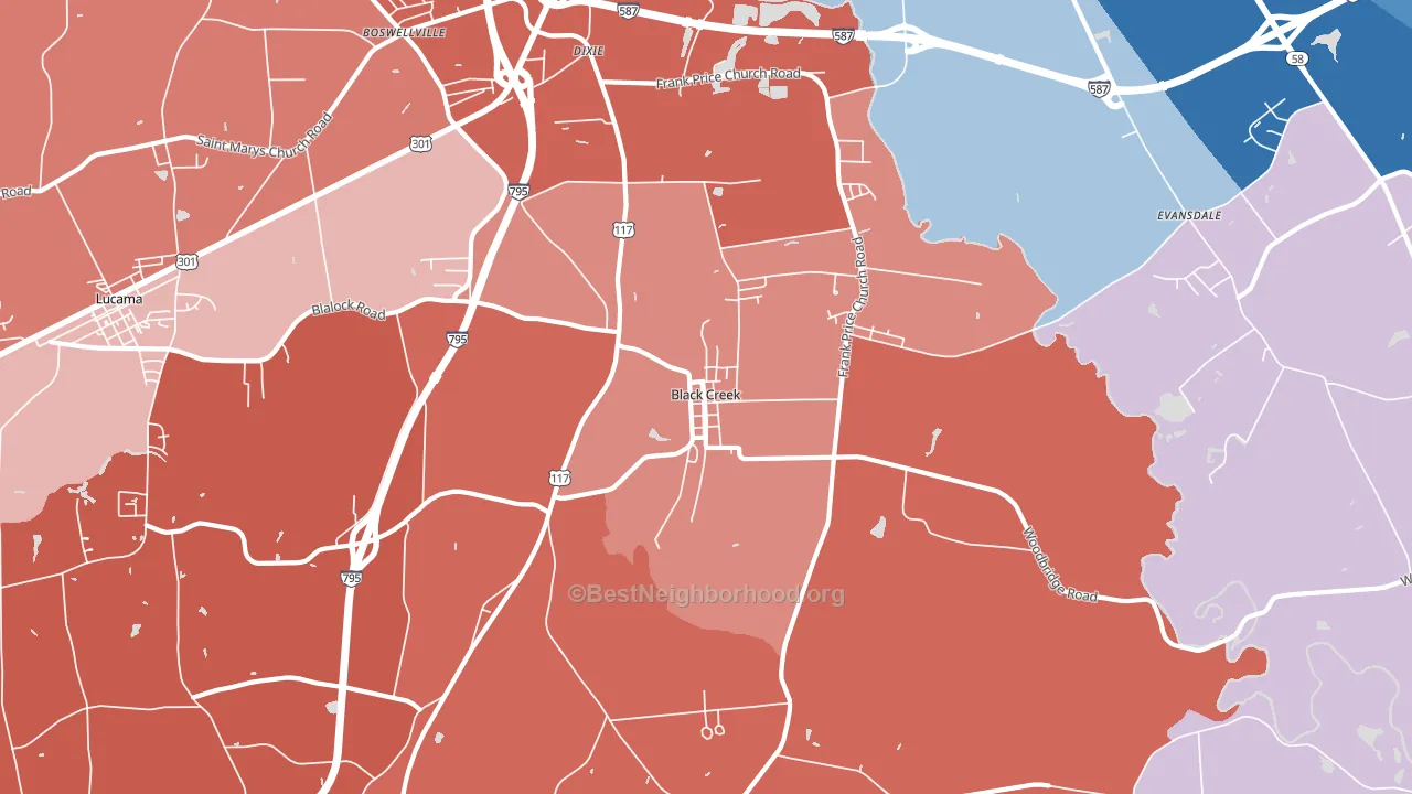 Black Creek, NC block-group political-lean map