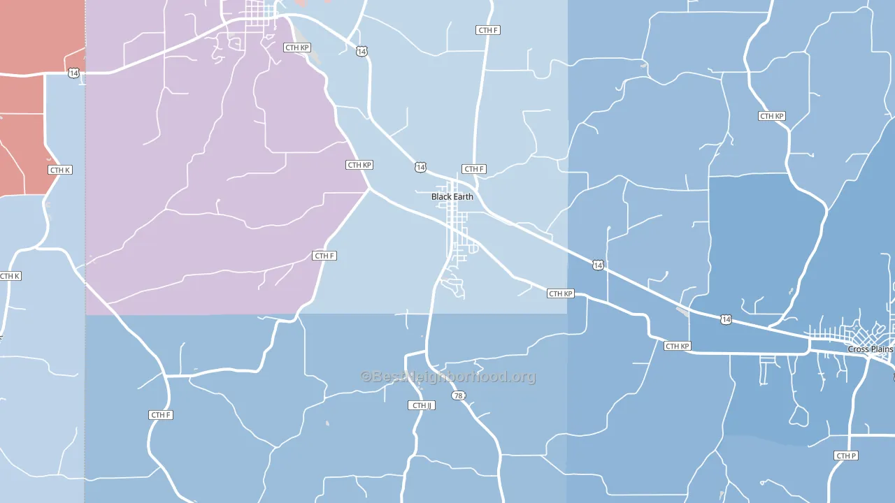 Black Earth, WI block-group political-lean map