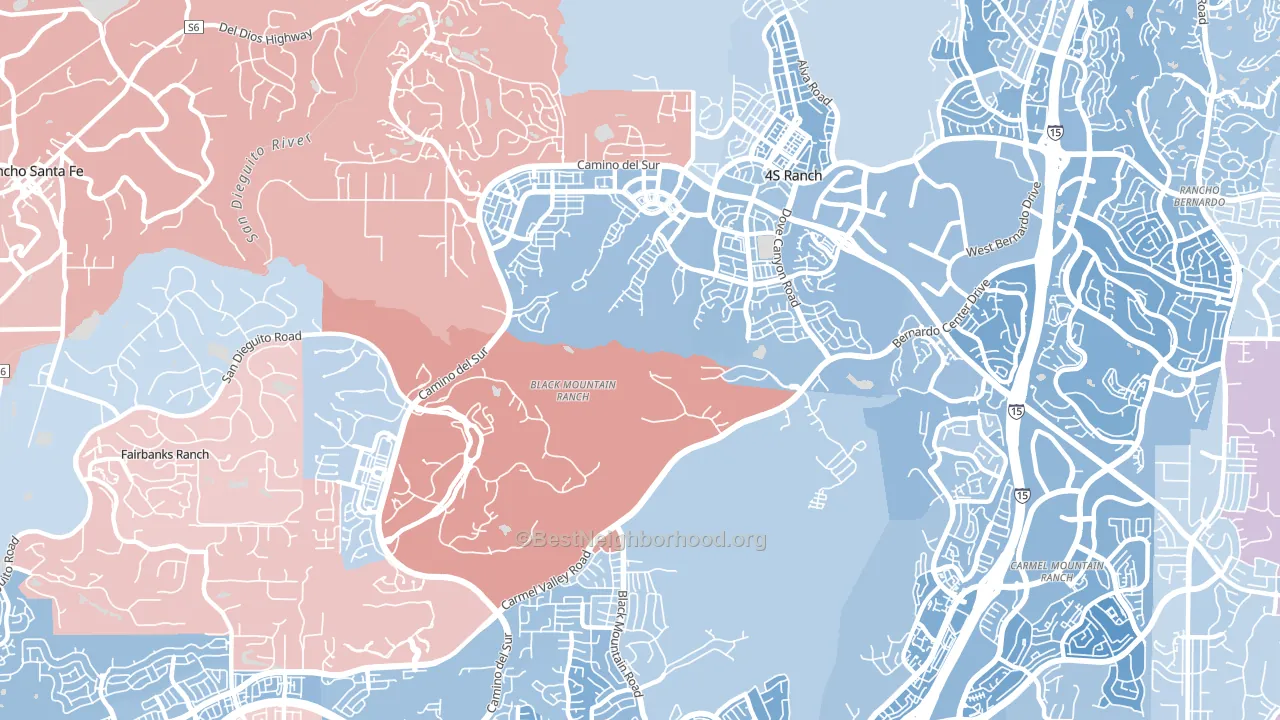 Black Mountain Ranch, San Diego, CA block-group political-lean map