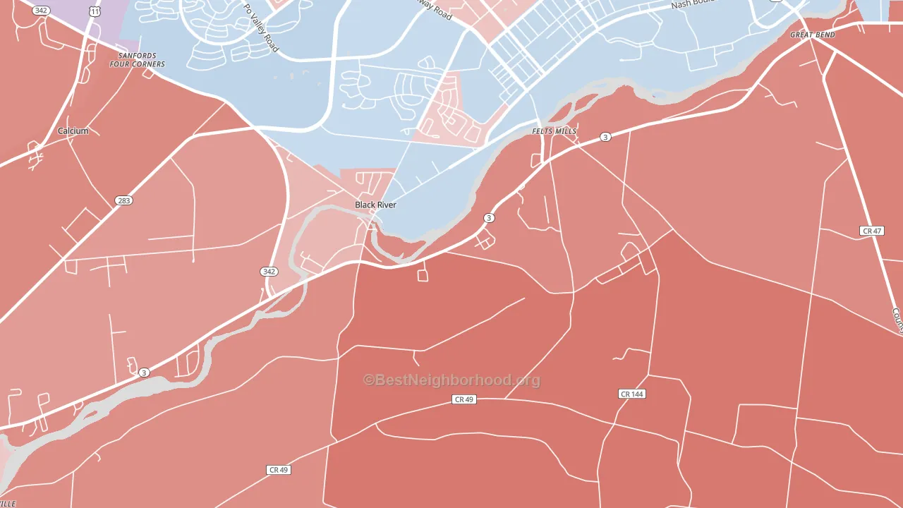 Black River, NY block-group political-lean map